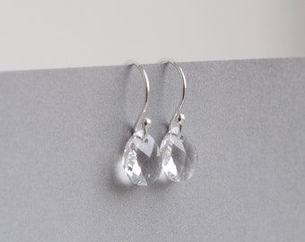 Small Crystal Earrings - Sterling Silver Teardrop Earrings - Tiny Crystal Drop Earrings - Dainty Small Dangle Earrings - For Women