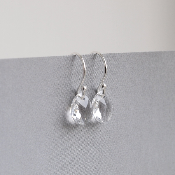 Small Crystal Earrings - Sterling Silver Teardrop Earrings - Tiny Crystal Drop Earrings - Dainty Small Dangle Earrings - For Women