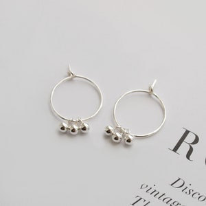 Sterling Silver Ball Drop Hoop Earrings - Silver Hoops with Charms - Minimalist Hoop Earrings - Dainty 925 Hoops - Gift For Women UK