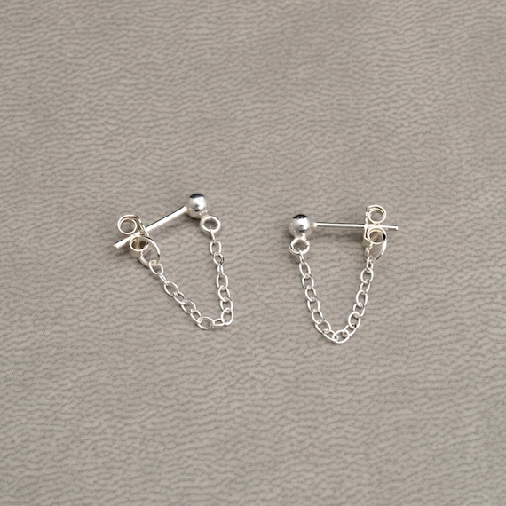 Silver chain stud earrings discount