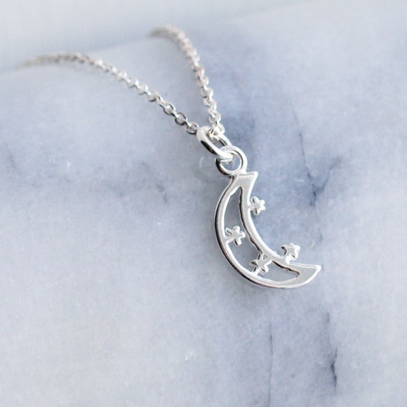 Sterling Silver Cresent Moon Necklace Small Dainty Half - Sterling Silver Pendant Bails Uk