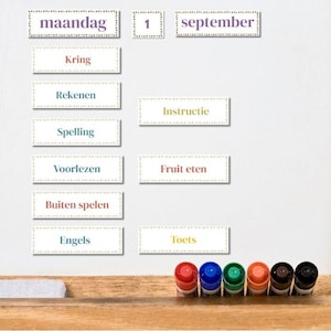 Dagritmekaarten zonder afbeeldingen | Visuele dagplanning voor de klas | Printable kaartjes voor op het bord