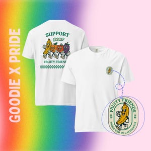 Support Your Fruity Friends T-Shirt – Retro Fruit Graphic Tee – Comfort Colors Shirt – Queer Pride Shirt – Vintage Aesthetic Unisex Tee