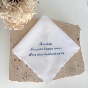 Personalized Embroidered Wedding Handkerchief: Something Blue, Custom Keepsake For Bride, Groom or Parents
