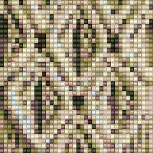 May include: Abstract geometric pattern with a mix of beige, brown, green, and black squares.