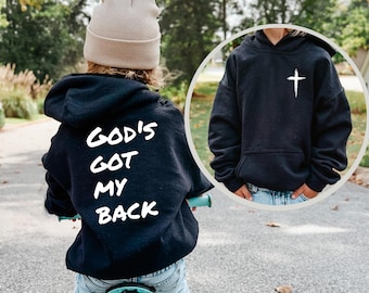 God's Got My Back Sweatshirt | Kids Christian Hoodie | Faith-Based Kids Sweater | Religious Gift for Boys & Girls | Bible Verse Shirt