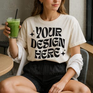 Ivory Comfort Colors 1717 Tshirt Mockup, Street Outdoor Mockup,CC 1717 Ivory T Shirt Oversized Tee Lifestyle Mockup,Ivory Tee,Digital Mockup