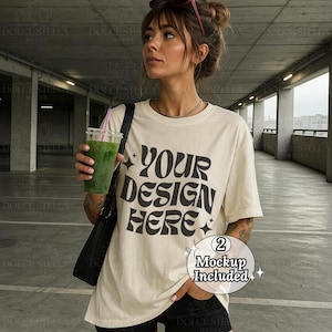 Ivory Comfort Colors 1717 T Shirt Mockup, Streetwear Aesthetic Ivory Mockup, Beige Shirt Oversized Mock Up, Lifestyle Neutral Mockup, JPG