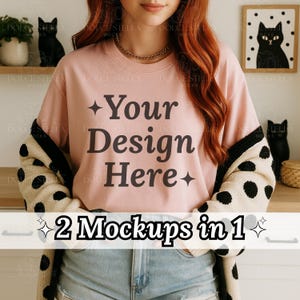 Blossom Mockup Comfort Colors 1717, Maglietta con gatto di Halloween, Pois digitali, Boho Fall Mockup, Maglietta con gatto nero, Maglietta estetica, Mockup JPG