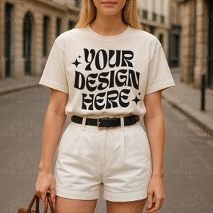 Ivory Comfort Colors 1717 TShirt Mockup, Lifestyle Mockup, Trendy Mock,Outdoor Tee Mocks,Aesthetic Comfort Colors C1717 Ivory,Digital Mockup