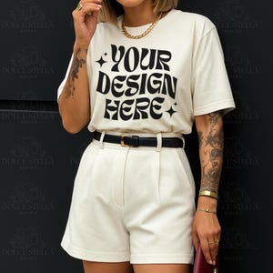 Ivory Comfort Colors 1717 T Shirt Mockup, Oversized Tee Lifestyle Mockup, Streetwear Aesthetic Ivory Mockup, Neutral Mockup, Digital Mockup