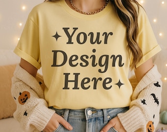 Comfort Colors C1717 Butter Shirt Mockup, Halloween Shirt (JPG)
