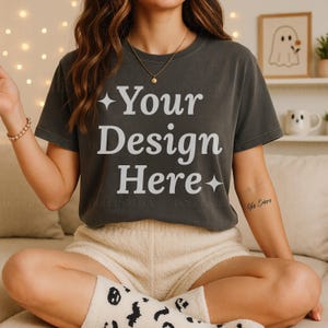 Pepper Comfort Colors 1717 T-Shirt Mockup, Spooky Aesthetic Tee, Pepper Comfort Colors 1717 Mockup, Dark Gray Oversized Tee, Digital Mockup