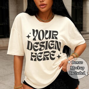 Ivory Comfort Colors 1717 T Shirt Mockup, Streetwear Aesthetic Ivory Mockup, Oversized Tee Lifestyle Mockup, Model Mockup, Digital Mockup