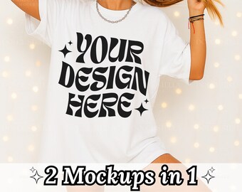 Mockup de camiseta branca Comfort Colors, modelagem oversized (Download digital)