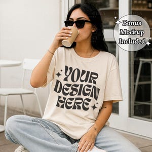 C1717 Ivory Shirt Mockup,Streetwear Aesthetic Ivory Mockup,Trendy Minimalist Mock, Outdoor Tee Mocks, Oversized Tee Lifestyle,Digital Mockup