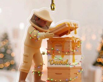 Beekeeper Christmas Ornament, Personalized Honey Bee Ornament, Apiary Worker Gift, Custom Name Beehive Holiday Decor JCTN05