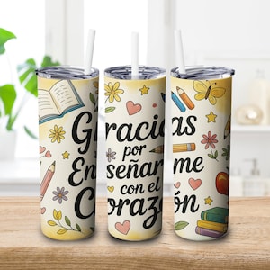 Spanish Teacher Tumbler Wrap Seamless Sublimation Teacher Appreciation Design PNG, 20 oz Skinny Tumbler Wrap Teacher Life Tumbler PNG