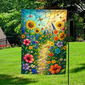 Summer Stained Glass Garden Welcome Flag Outdoor Yard Gift Porch Patio Decoration Housewarming Gift House Garden Flag Floral sign B1EI04