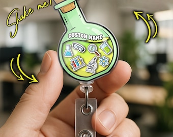 Personalized Lab Shaker Badge Reel, Custom Name Science ID Holder, Laboratory Badge Reel for Lab Techs JCUM12