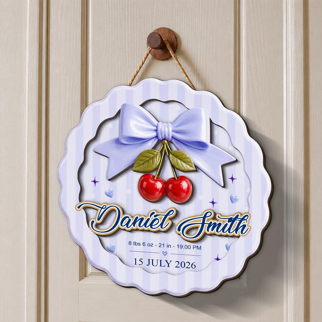 Personalized Baby Birth Stat Wooden Sign Custom Name Cherry Nursery ...