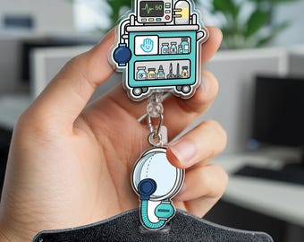 Anesthesia Machine Badge Reel, Funny CRNA Anesthesiologist Medical ID Holder C1NL01