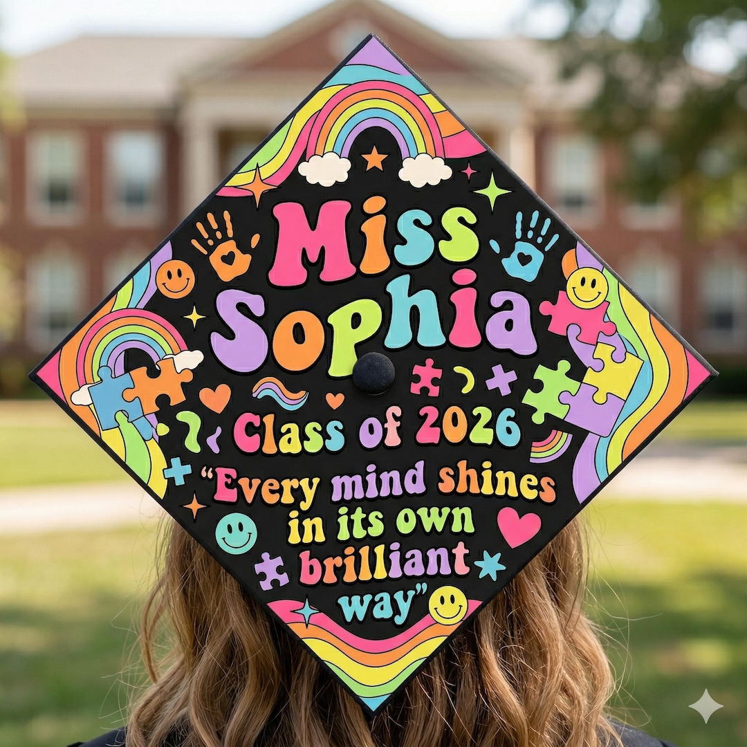 Graduation Cap Design Autism Custom SPED Teacher Graduation Cap Topper 2026: Groovy Autism ...