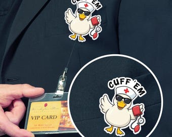 Cuff 'em Badge Reel- Funny Badge Reel,Nurse Badge Reel,Er Nurse Badge,CNA Badge Reel,MA Badge Reel - Silly Goose Badge Holder, Cute G5SL11