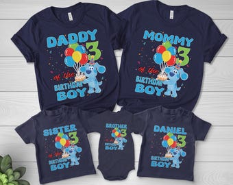 Custom Puppy Birthday Shirt, Personalized Kids Birthday Shirt, Family Matching Party Tee, Toddler Blue Dog Birthday Outfit JCTN18