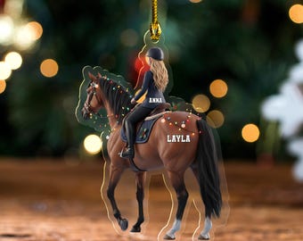 Personalized Girl Horse Riding Ornament, Custom Cowgirl Christmas Ornament, Horseback Rider Ornament, Equestrian Gift for Her JCSG10