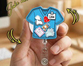 Personalized Nurse Shaker Badge Reel, Scrub Shaker Badge Holder, Cute Medical ID Clip, Custom RN Gift, Healthcare Worker Accessories C2FP20