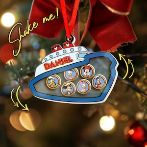 Cruise Line Inspired Personalized Christmas Ornament, DCL Cruise Keepsake, Custom Ornament Travel Gift, Custom Name Shaker Ornament JCQR08