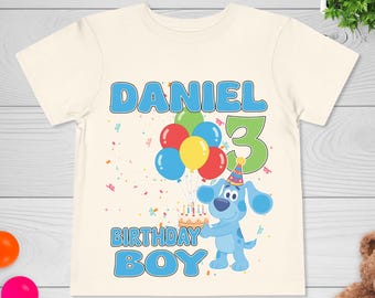 Custom Puppy Birthday Shirt, Personalized Kids Birthday Shirt, Family Matching Party Tee, Toddler Blue Dog Birthday Outfit JCTN18