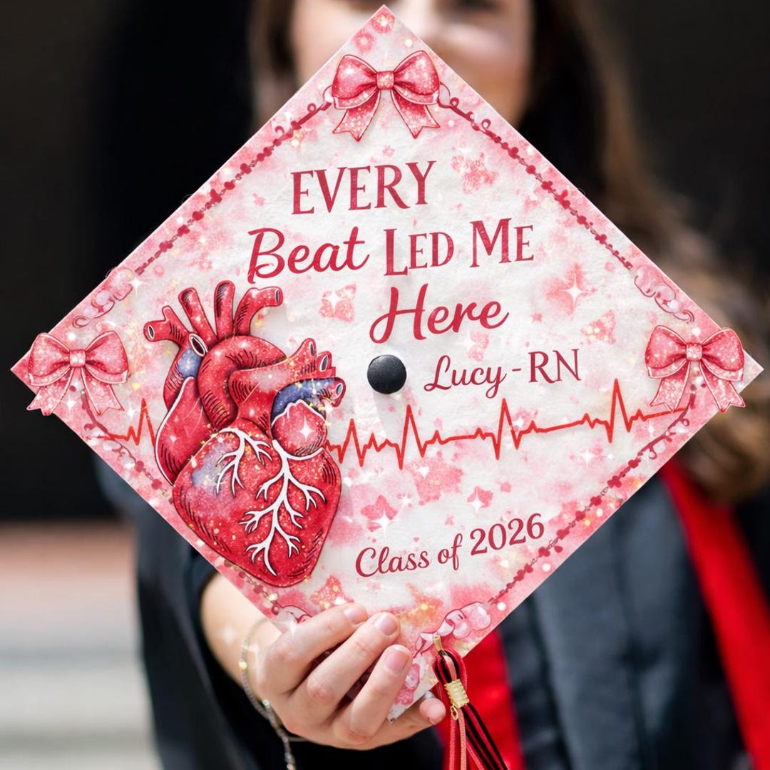 Cardiology Graduation Custom Name Class 2026 Cardiology Nurse Graduation Cap Topper Pink ...