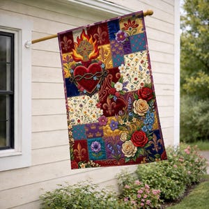 Sacred Heart of Jesus Quilted Garden Flag Catholic Religious Patchwork Quilt Banner JDON02-2