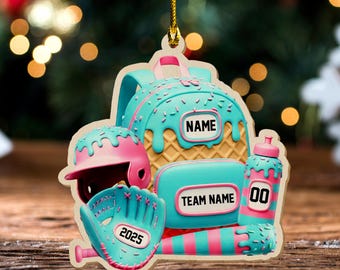 Baseball Bag Personalized Christmas Ornament, Ice Cream Drip Baseball With Name Number, Custom Name Baseball Team Gift Drip Sprinkles BZLH24