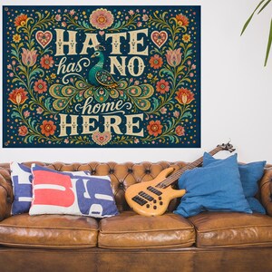Hate Has No Home Here Democracy House Flag, Subtle Anti Trump Flag, FTD Progressive Liberal Yard Sign, Anti-Maga Kindness Flag C2HT16