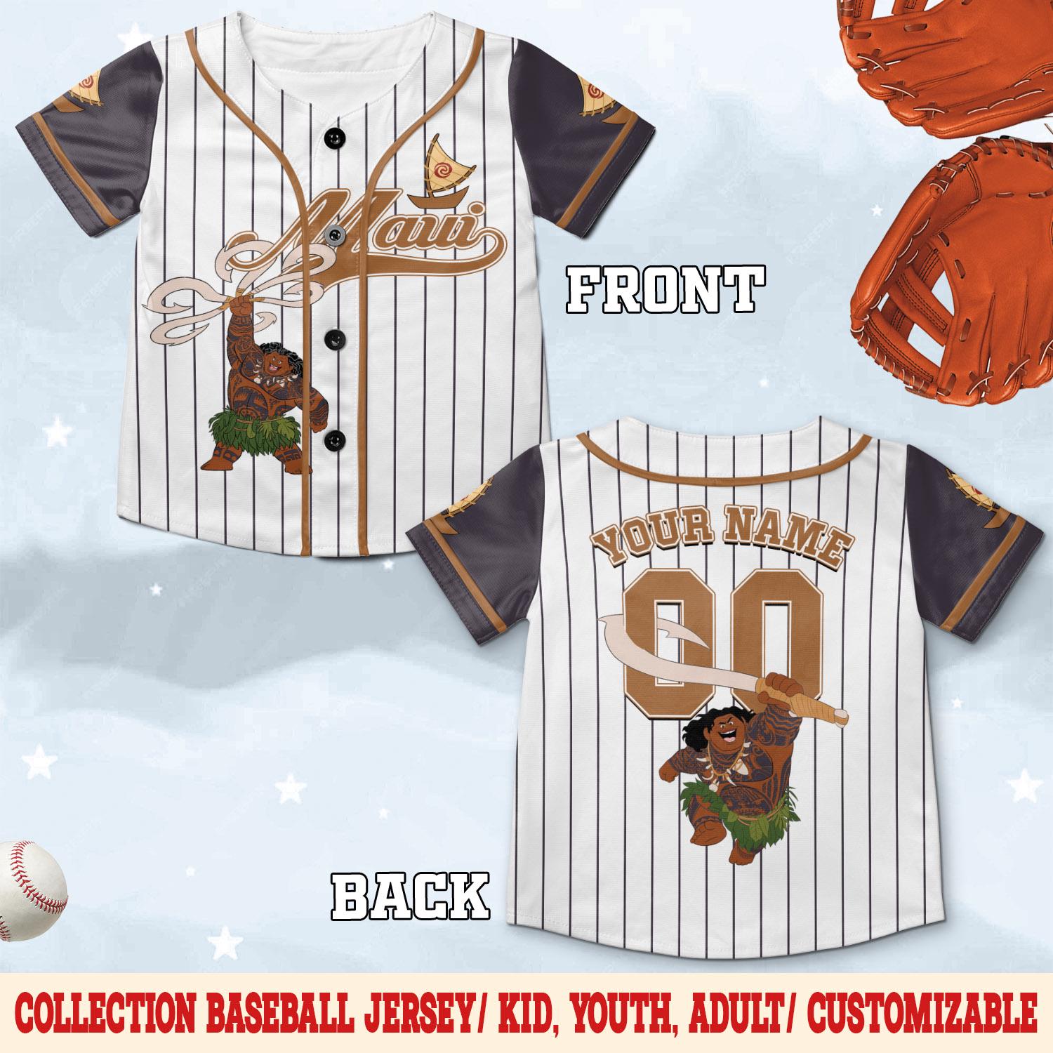 Discover Personalized Moana Maui Baseball Jersey, Custom Name Kid Youth Adult Shirt, Magic Kingdom Trip Baseball Jersey Outfit, Birthday Gift