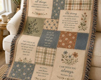 Christian Woven Blanket, Bible Verse Blanket, Faith Throw Blanket, Scripture Blanket, Religious Gift for Women, Christian Home Decor B1F325