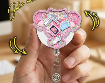 Obgyn Nurse Shaker Badge Reel, Labor and Delivery Nurse Retractable ID Holder, Gift for OB Nurse, Gynecologist Nurse Gift C2FW11