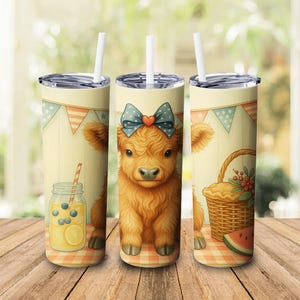 Highland Cow Patriotic Tumbler Wrap PNG, Coquette 4th of July Skinny Tumbler Sublimation Design, Cute American Cow Tumbler PNG Design