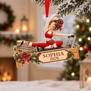 Personalized Pilates Reformer Christmas Ornament, Custom Workout Fitness Keepsake, Pilates Instructor Gift C2LQ08-5