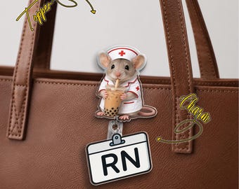 Funny Mouse Nurse Badge Reel Retractable Boba Milk Tea Rat ID Holder White RN Charm Clip JDOY02-3