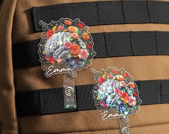 Anatomical Floral Brain Christmas Badge Reel, Custom Medical Gift For Nurse JCRQ06