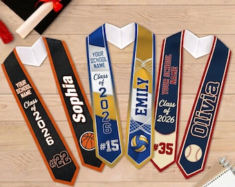 Personalized Senior Graduation Stole: Custom Name and Number, Football Basketball Baseball Senior, Custom Any Sports School Stole JDMW32