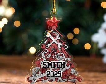 Personalized Mechanic Christmas Ornament, Custom Name Mechanic Tools Xmas Tree Keepsake, Christmas Gift for Automobile Repair Garage BZKW16