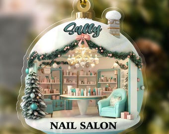 Personalized Nail Salon 2D Flat Acrylic Ornament Not 3D, Nail Salon Tree Hanging Decor, Manicurist Gifts,Nail Tech Gifts, Nail Artist NFX220