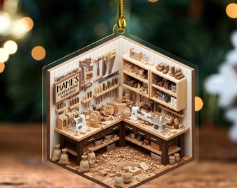Personalized Woodworking Workshop Christmas Ornament, Carpenter 2D Flat Ornament, Wood Workshop Decor, DIY Lovers Gift Idea G5SG05