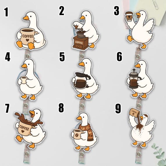 Funny Coffee Goose Badge Reel Retractable Barista Cafe Caffeine Addict ID Holder JDO505