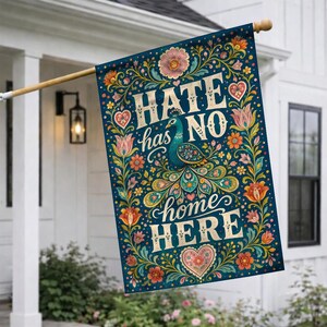 Hate Has No Home Here Democracy Garden Flag, Subtle Anti Trump Flag, FTD Progressive Liberal Yard Sign, Anti-Maga Kindness Flag C2HT16